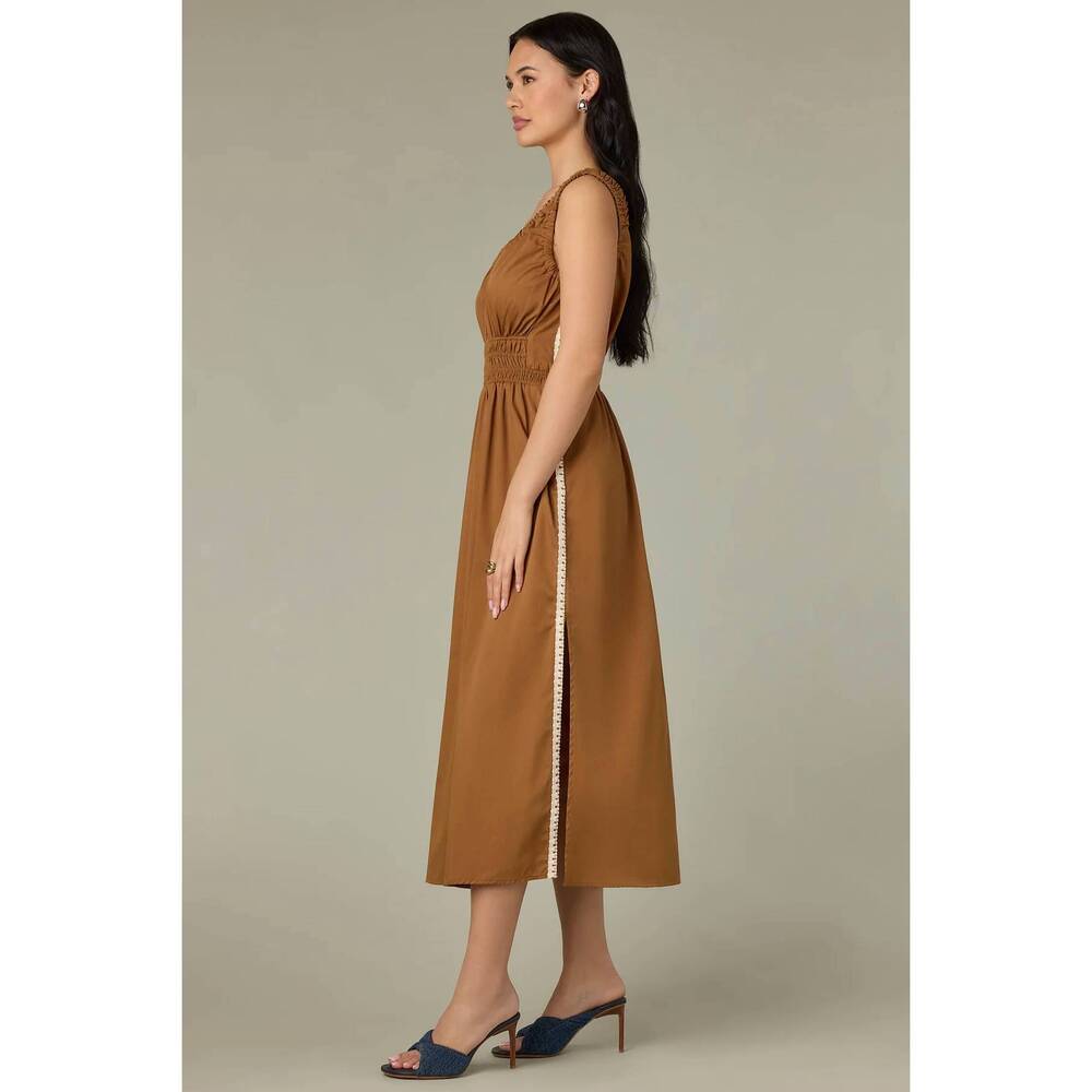 NEW WIT & WISDOM sleeveless elastic smocked waist midi dress in butter toffee - Picture 3 of 3